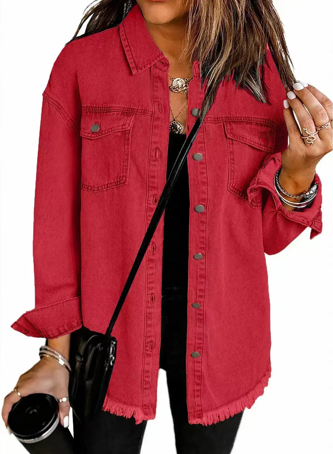 Klassische Damen Jeansjacke in Relaxed Fit in Rot