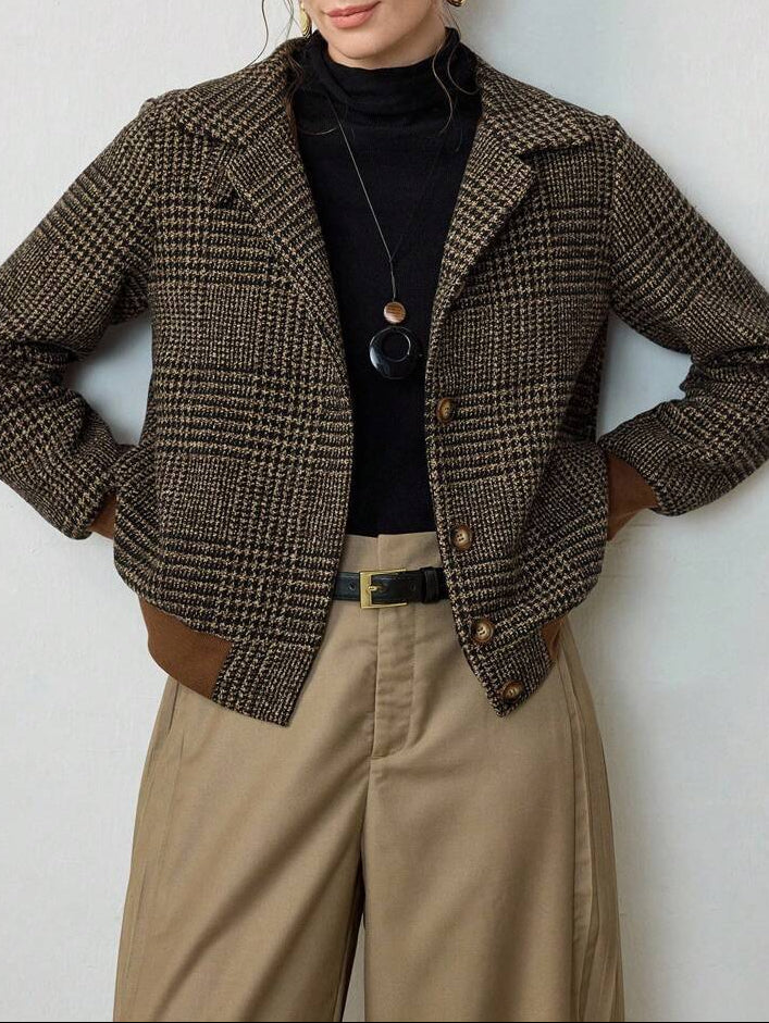 Klassische Damen Kurze Jacke für Herbst in Dunkelbraun