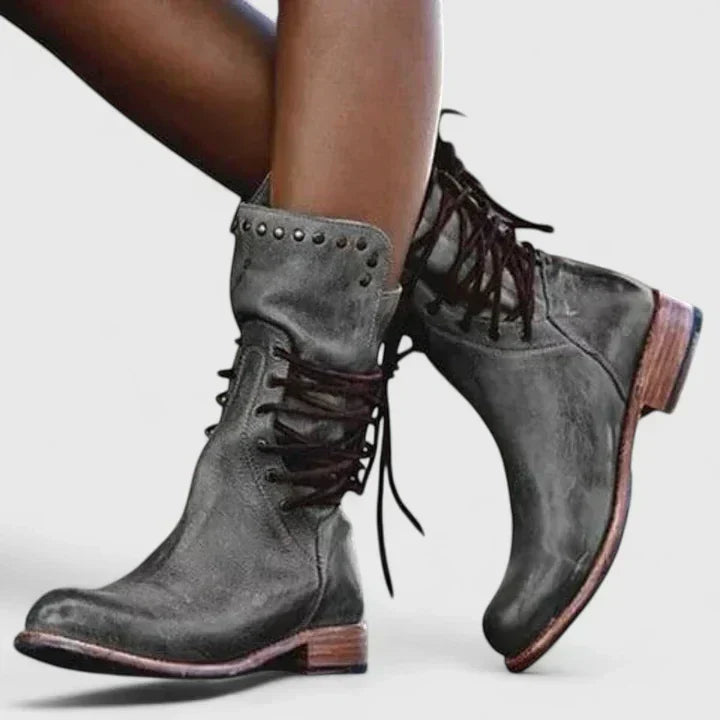 Klassische Damen Lederstiefel für den Alltag in Grau