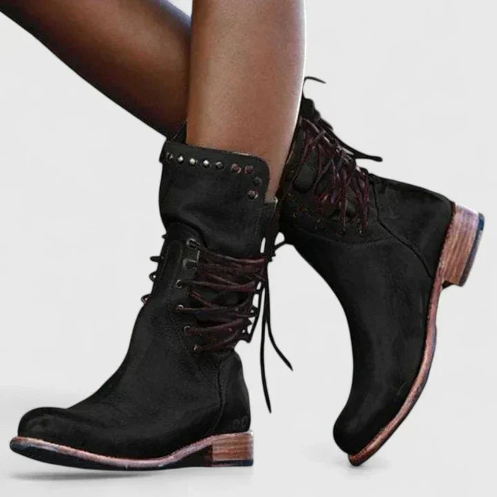 Klassische Damen Lederstiefel für den Alltag in Schwarz