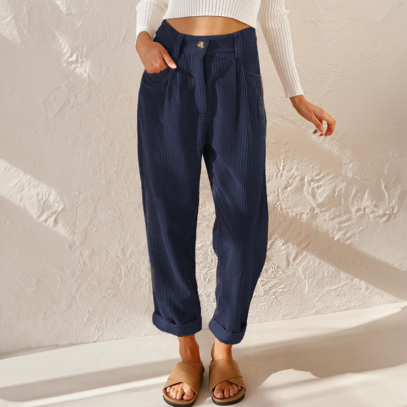 Klassische Damen Relaxed-Fit Hose mit hohem Bund in Blau