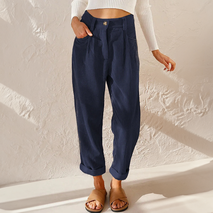 Klassische Damen Relaxed-Fit Hose mit hohem Bund in Blau