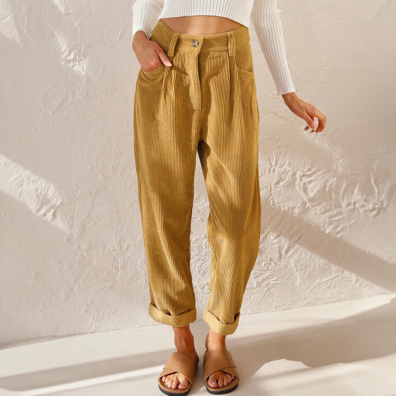 Klassische Damen Relaxed-Fit Hose mit hohem Bund in Gelb