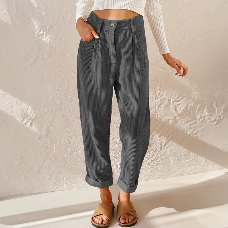 Klassische Damen Relaxed-Fit Hose mit hohem Bund in Grau