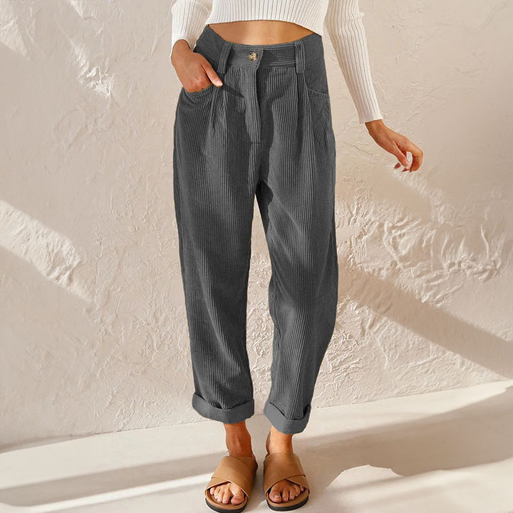 Klassische Damen Relaxed-Fit Hose mit hohem Bund in Grau