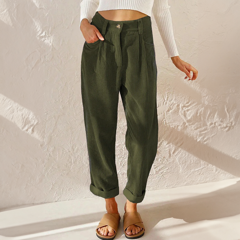 Klassische Damen Relaxed-Fit Hose mit hohem Bund in Grün