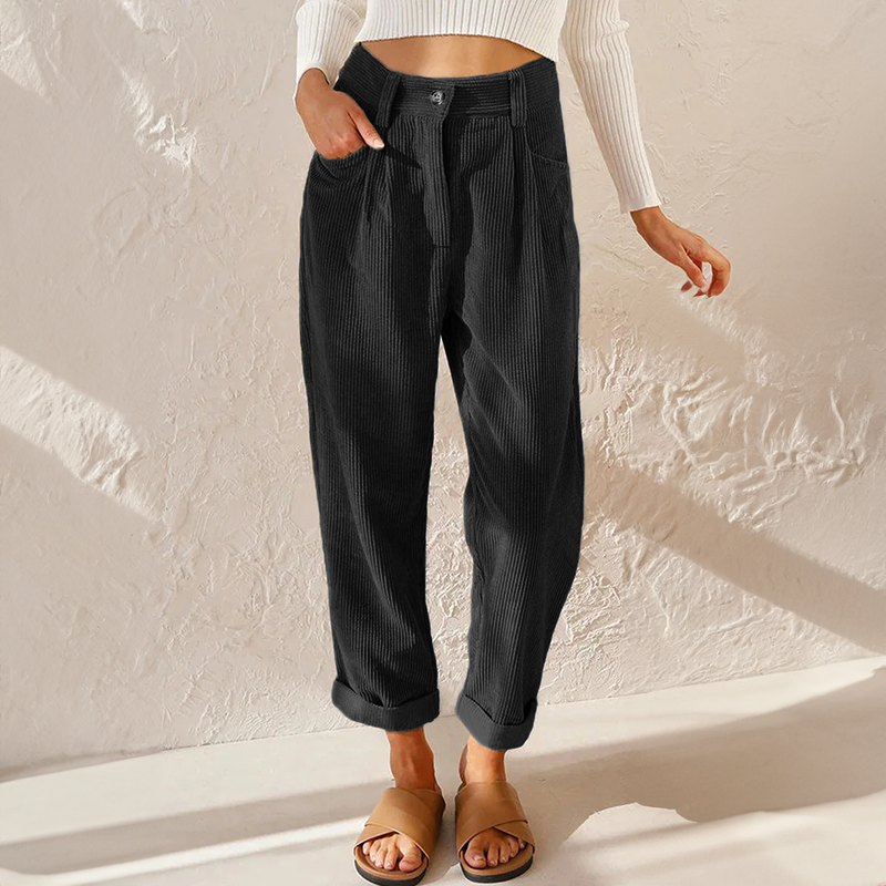 Klassische Damen Relaxed-Fit Hose mit hohem Bund in Schwarz