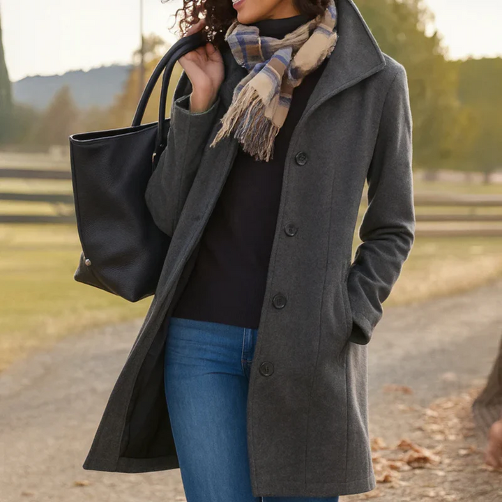 Klassische Damen Trench-Jacke im Blazer-Stil für Herbst in Grau