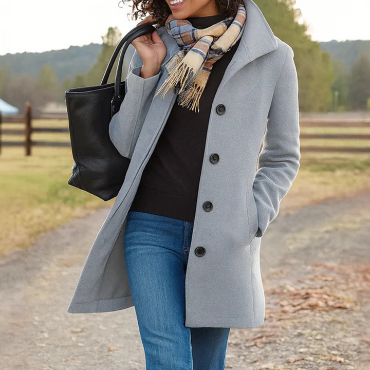 Klassische Damen Trench-Jacke im Blazer-Stil für Herbst in Hellgrau