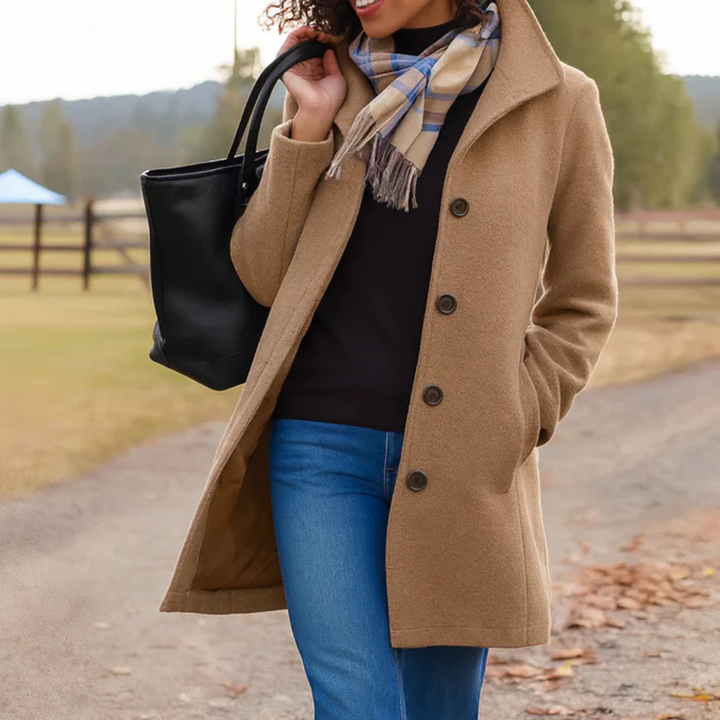 Klassische Damen Trench-Jacke im Blazer-Stil für Herbst in Khaki