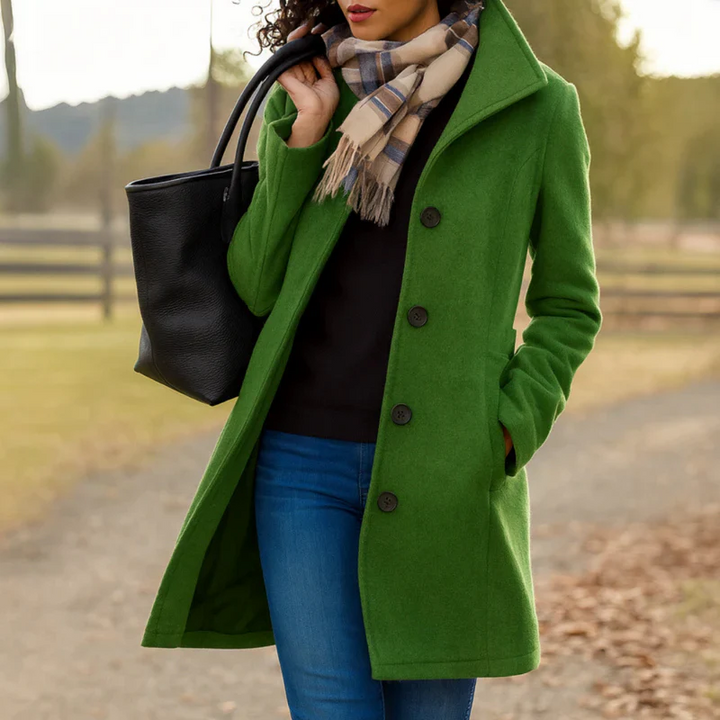 Klassische Damen Trench-Jacke im Blazer-Stil für Herbst in Moosgrün