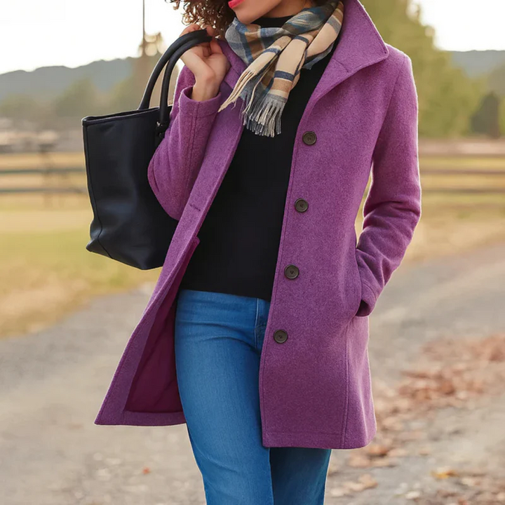 Klassische Damen Trench-Jacke im Blazer-Stil für Herbst in Violett