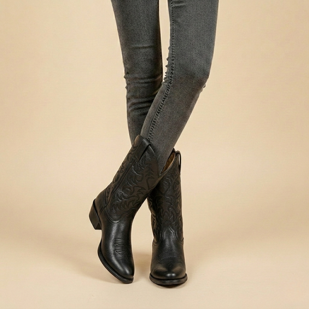 Klassische Damen Winterstiefel im Westernstil in Schwarz 1