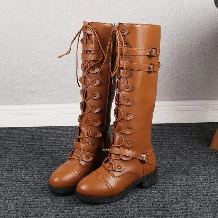 Klassische Damen Winterstiefel mit Schnürung in Gelb