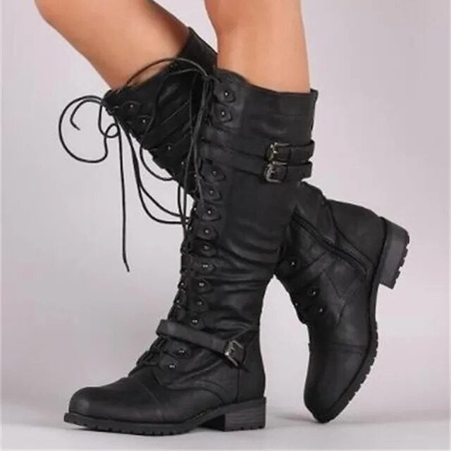 Klassische Damen Winterstiefel mit Schnürung in Schwarz