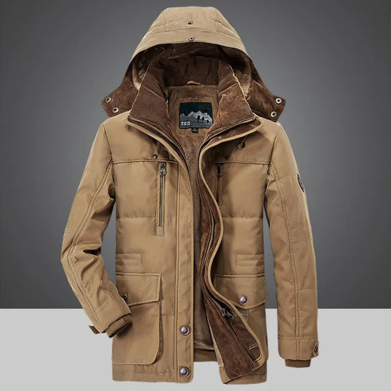 Klassische Herrenjacke mit verstellbarer Kapuze in Khaki