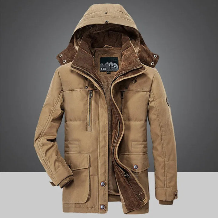Klassische Herrenjacke mit verstellbarer Kapuze in Khaki