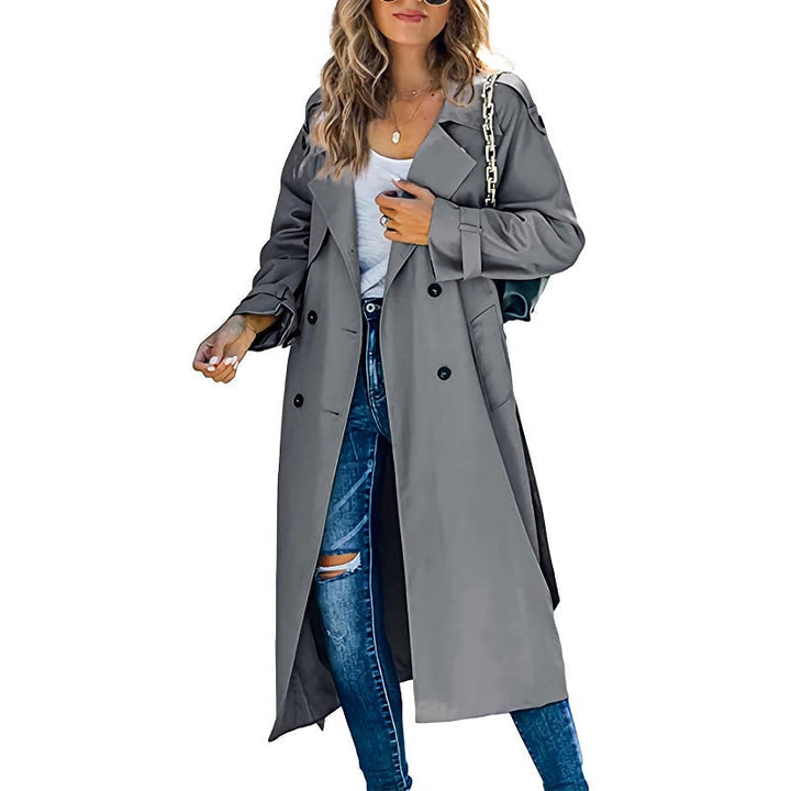 Klassischer Damen Trenchcoat Lang Elegant in Grau