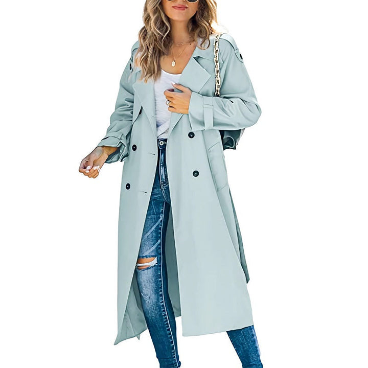 Klassischer Damen Trenchcoat Lang Elegant in Hellblau