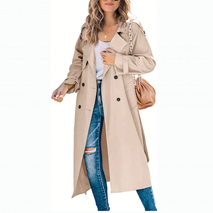 Klassischer Damen Trenchcoat Lang Elegant in Khaki