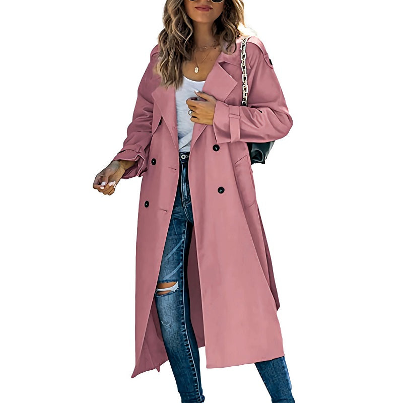 Klassischer Damen Trenchcoat Lang Elegant in Rosa