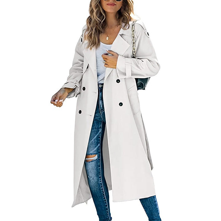 Klassischer Damen Trenchcoat Lang Elegant in Weiß