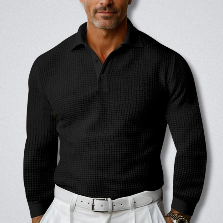 Klassischer Herren Pullover mit Polokragen für Herbst in Schwarz