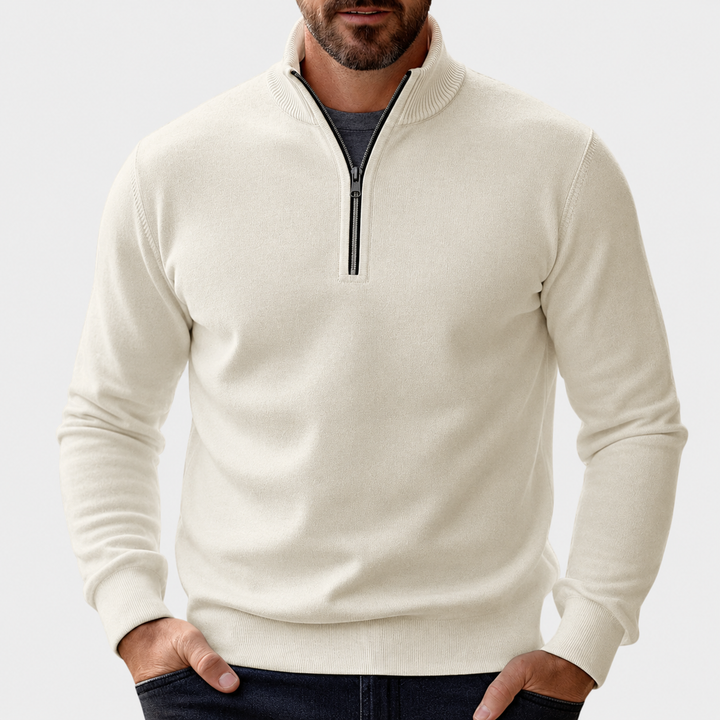 Klassischer Herren Pullover mit Reißverschluss zum Kombinieren in Beige