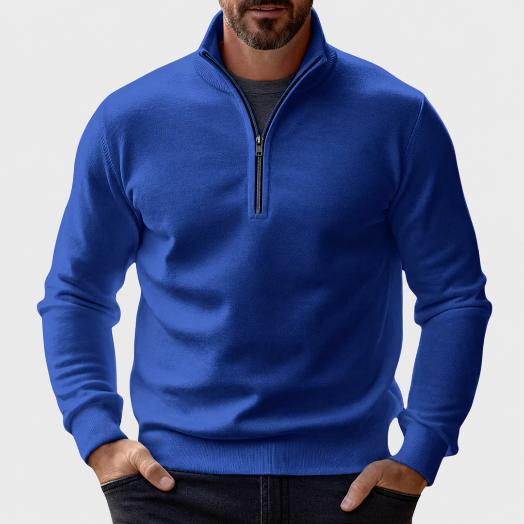 Klassischer Herren Pullover mit Reißverschluss zum Kombinieren in Blau