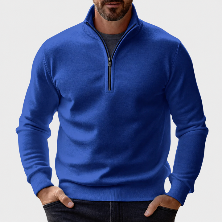 Klassischer Herren Pullover mit Reißverschluss zum Kombinieren in Blau