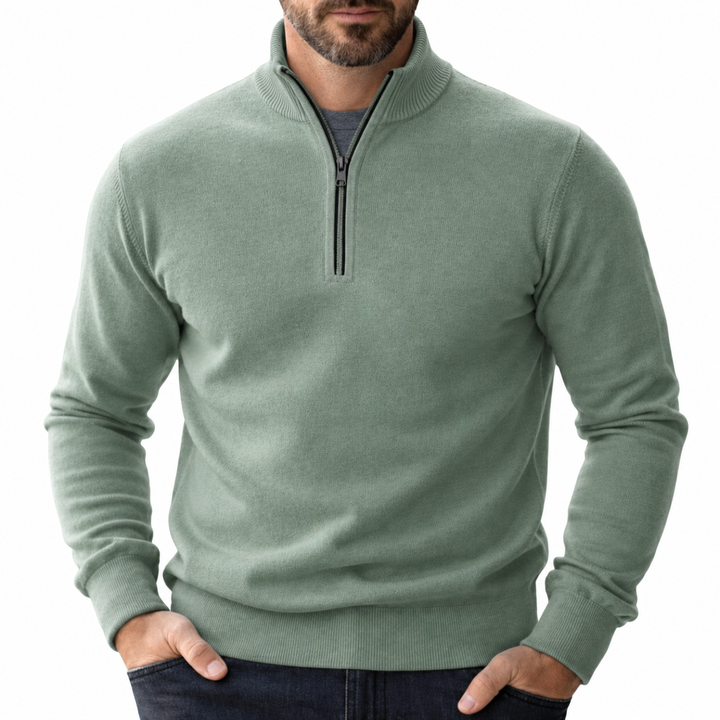 Klassischer Herren Pullover mit Reißverschluss zum Kombinieren in Grün