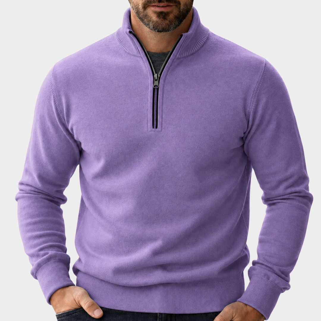 Klassischer Herren Pullover mit Reißverschluss zum Kombinieren in Lila