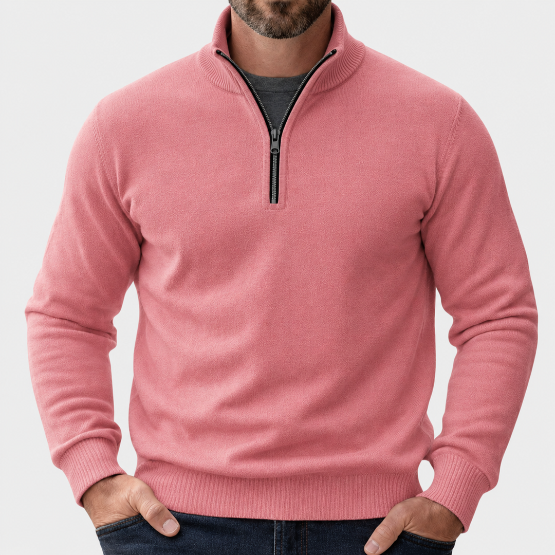 Klassischer Herren Pullover mit Reißverschluss zum Kombinieren in Rosa