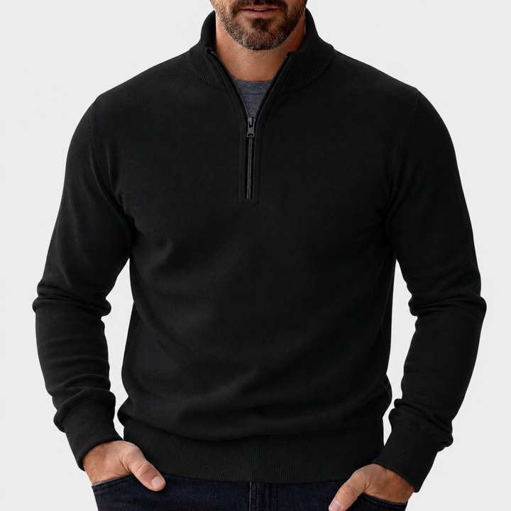 Klassischer Herren Pullover mit Reißverschluss zum Kombinieren in Schwarz