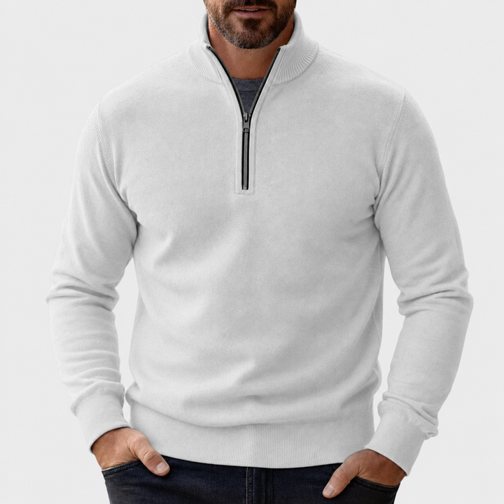 Klassischer Herren Pullover mit Reißverschluss zum Kombinieren in Weiß