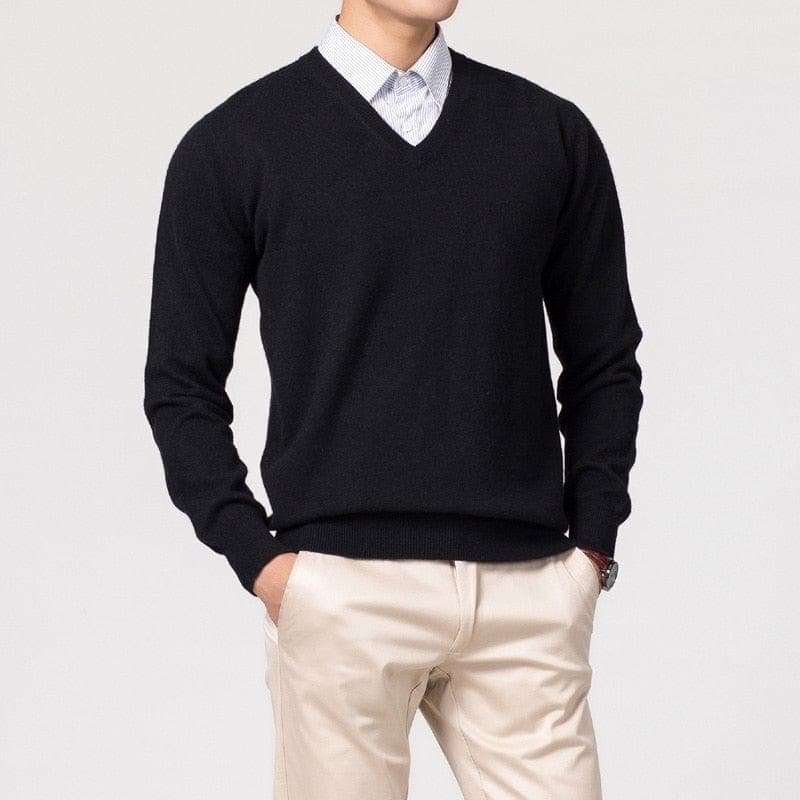 Klassischer Herren Strickpullover für den Herbst in Schwarz