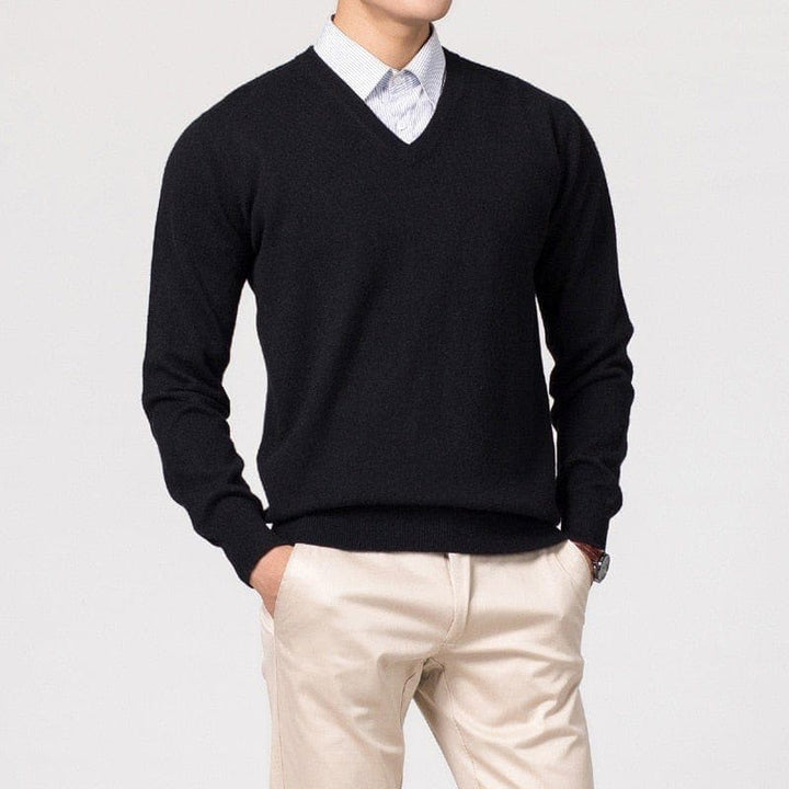 Klassischer Herren Strickpullover für den Herbst in Schwarz