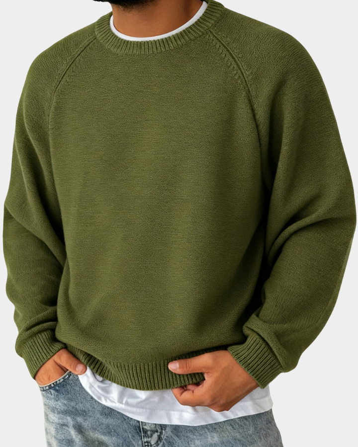 Klassischer Pullover Herren Rundhals Vielseitig in Armeegrün