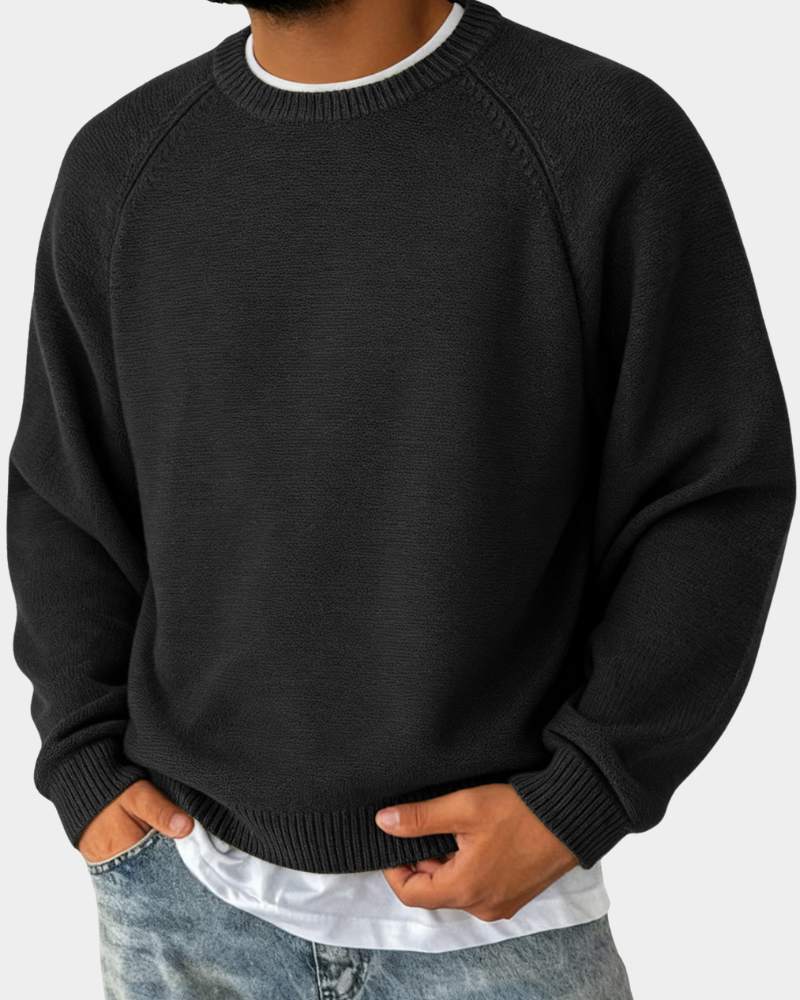Klassischer Pullover Herren Rundhals Vielseitig in Schwarz