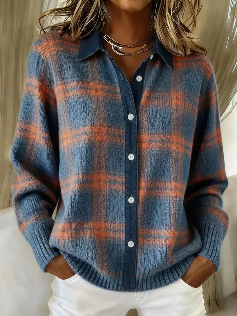 Klassischer Strukturierter Cardigan in Blue and Orange