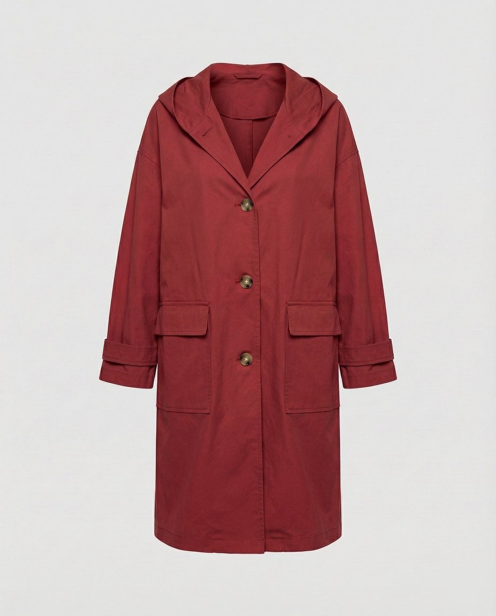 Klassischer Wasserdichter Damen Trenchcoat Lang in Rot