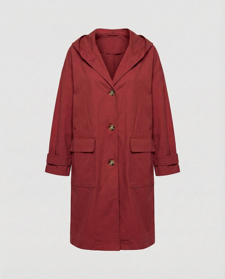 Klassischer Wasserdichter Damen Trenchcoat Lang in Rot