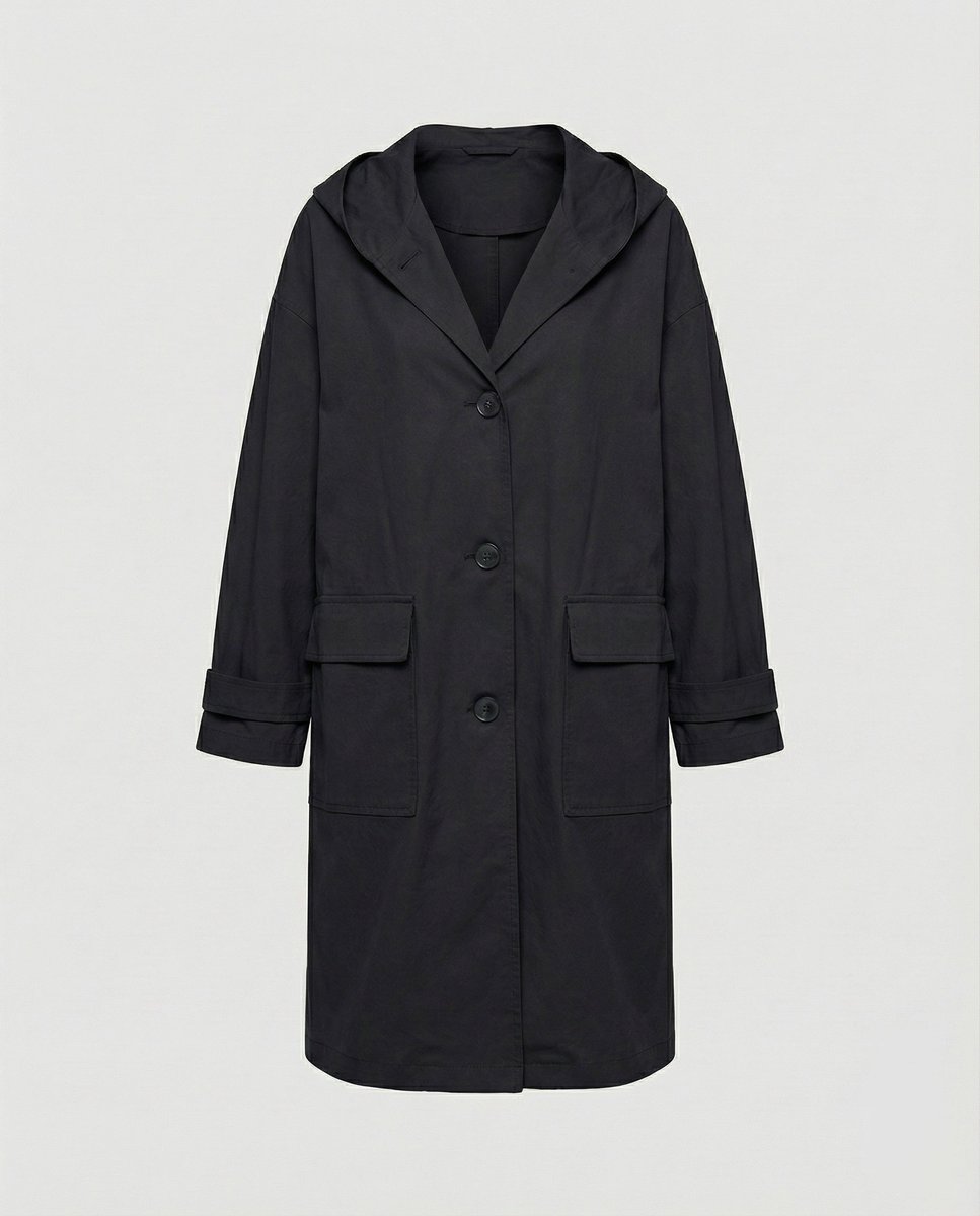Klassischer Wasserdichter Damen Trenchcoat Lang in Schwarz