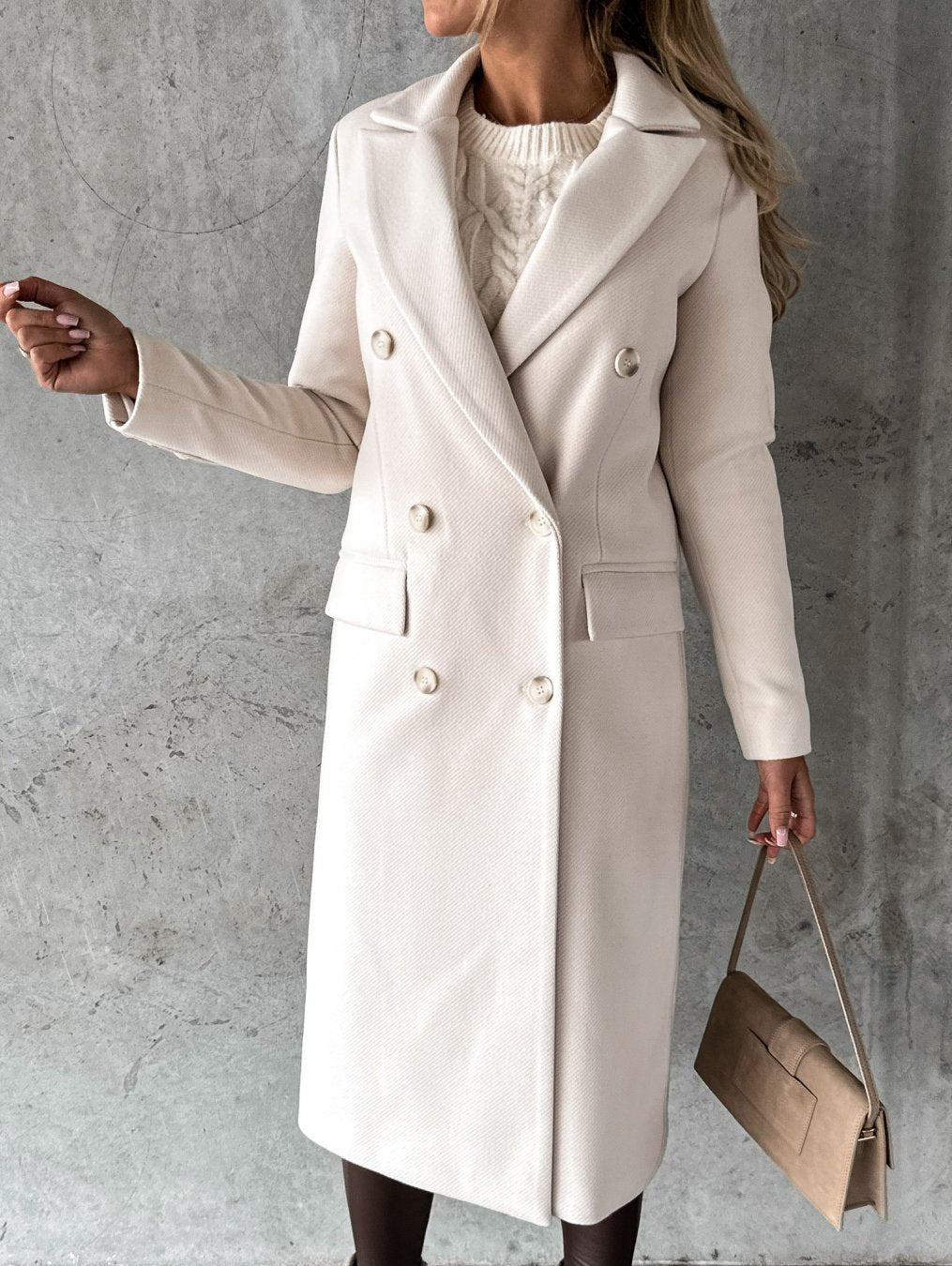 Klassischer Wintermantel Damen Elegant Tailliert in Beige