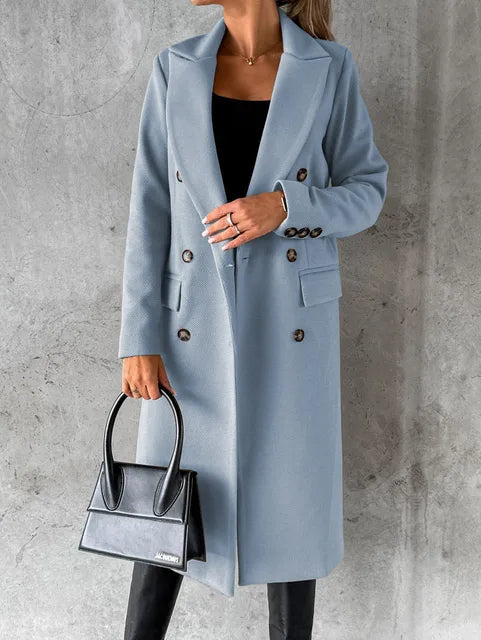 Klassischer Wintermantel Damen Elegant Tailliert in Blau