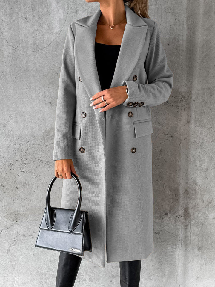 Klassischer Wintermantel Damen Elegant Tailliert in Grau