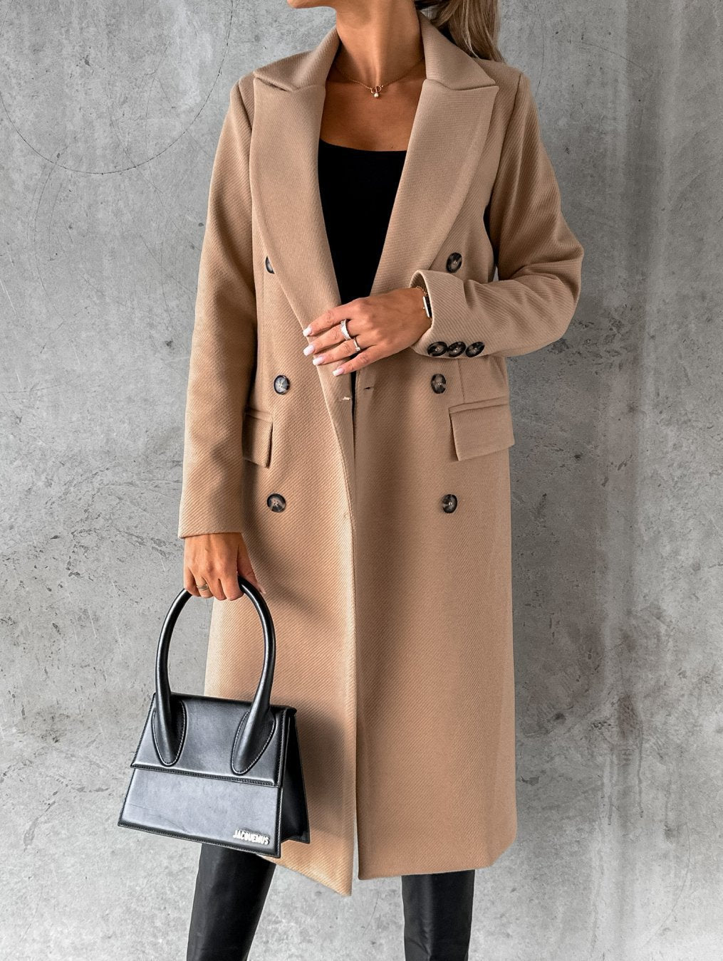 Klassischer Wintermantel Damen Elegant Tailliert in Khaki
