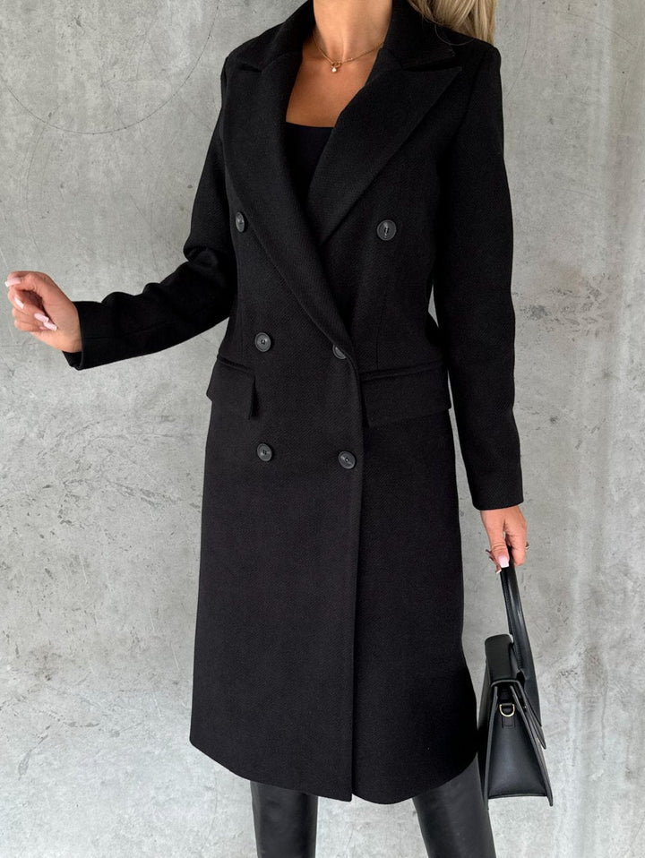 Klassischer Wintermantel Damen Elegant Tailliert in Schwarz