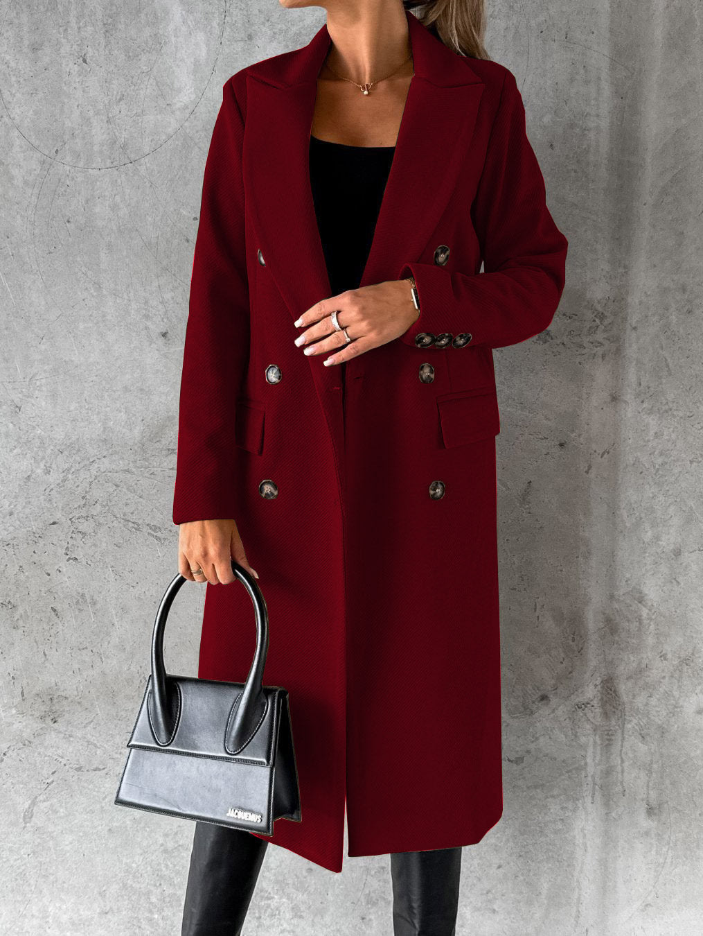 Klassischer Wintermantel Damen Elegant Tailliert in Weinrot 1