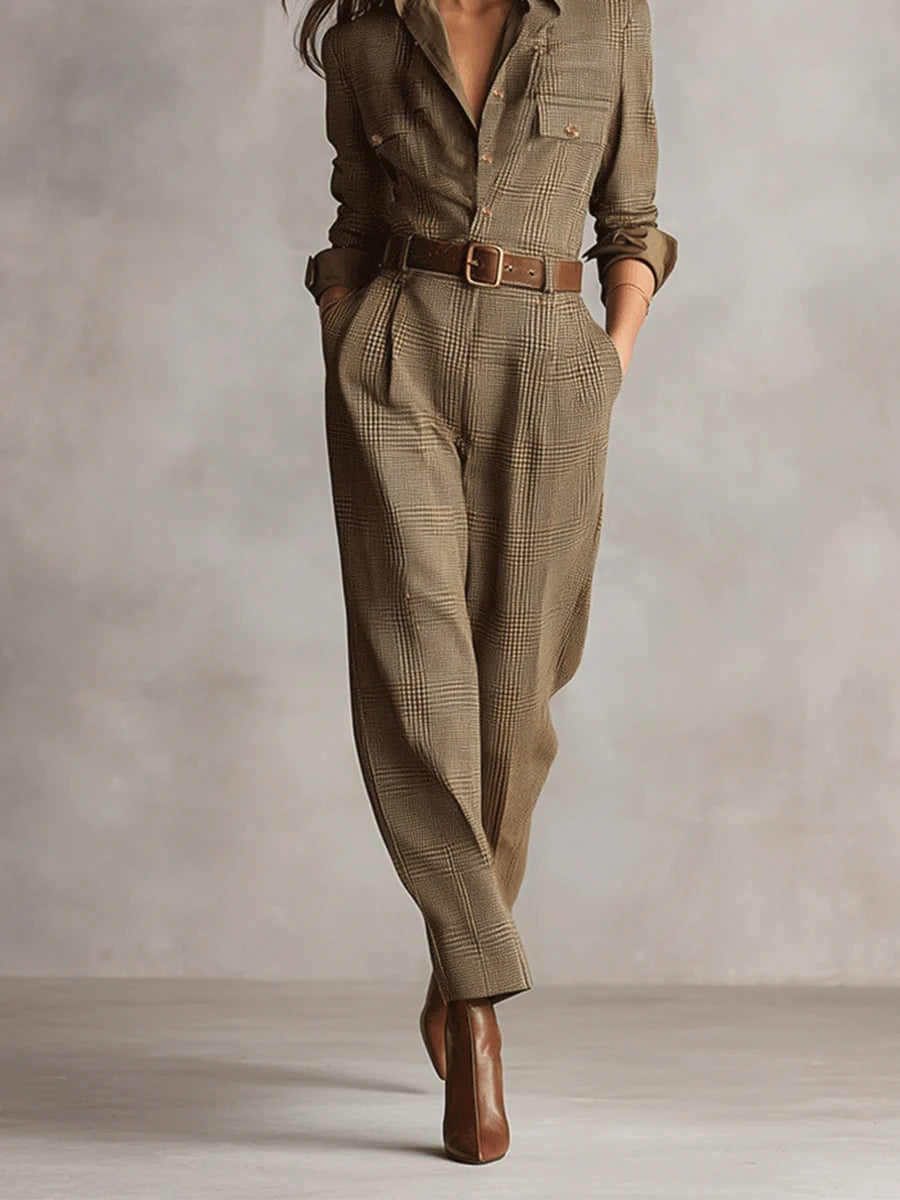 Klassisches Kleid Herbst Karomuster Maxi (3)